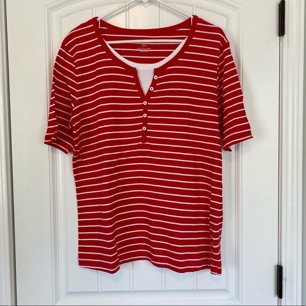 White Stag Red & White Striped Short Sleeve Top Large